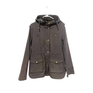 Eden Society Gray Hooded Jacket Zipper Pockets Stretch Casual Wind Breaker Large